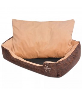 Cuccia per Cani con Cuscino Pelle Sintetica PU Taglia piccola Marrone