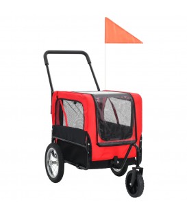 Rimorchio Bici e Carrello Jogging per Animali 2-in-1 Rosso Nero
