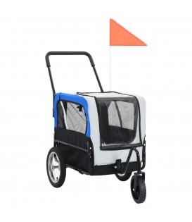 Rimorchio Bici e Carrello Jogging per Animali 2-in-1 Grigio Blu