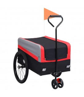 Rimorchio per Bici e Carrello XXL 2 in 1 Rosso Grigio e Nero