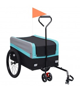 Rimorchio per Bici e Carrello XXL 2 in 1 Blu Grigio e Nero